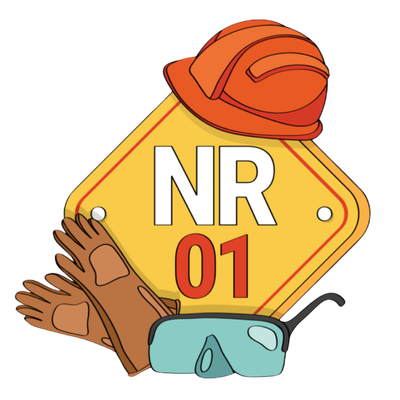 Ilustração NR-01 com capacete, luvas e óculos de proteção